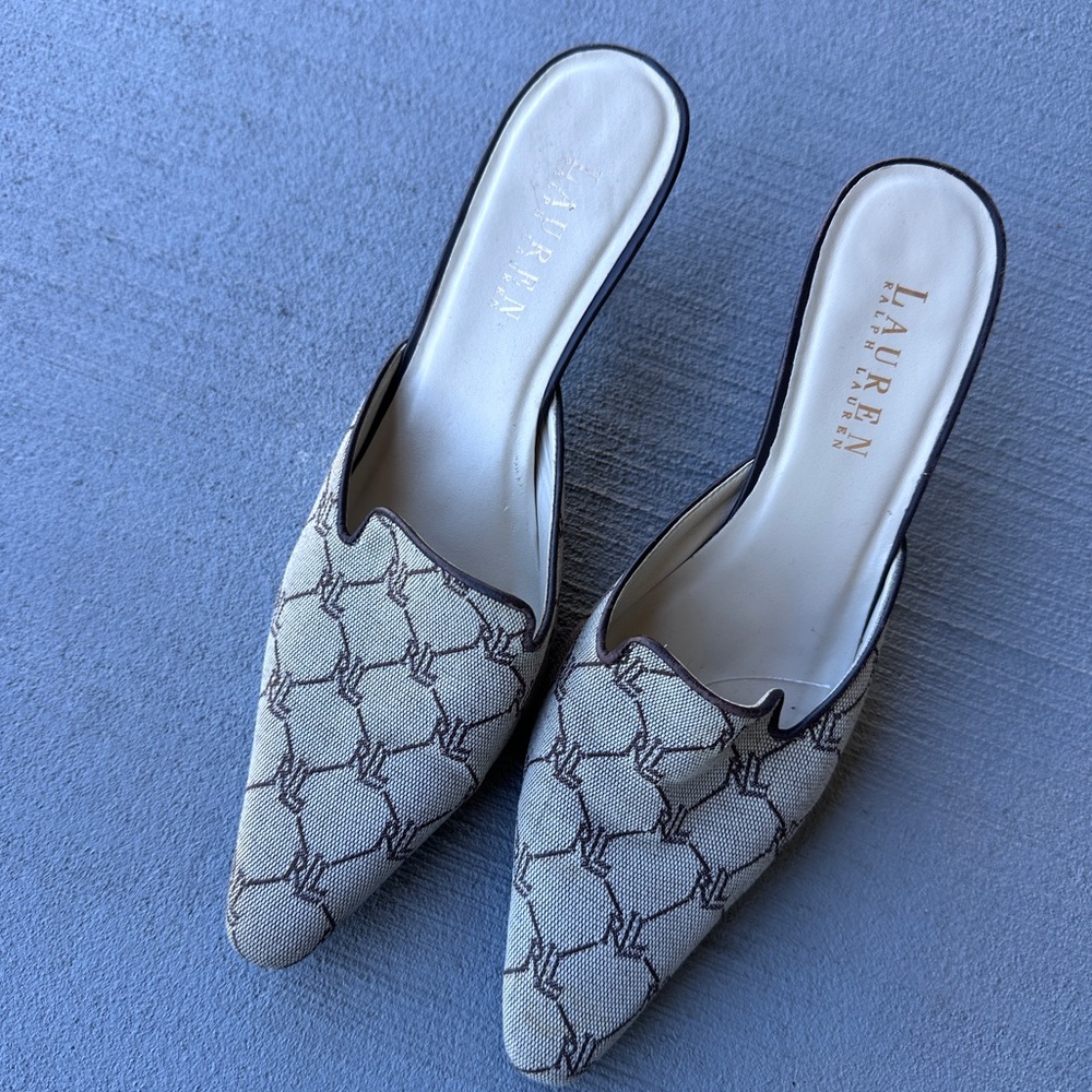 Lauren Ralph Lauren Cream Patterned Mules